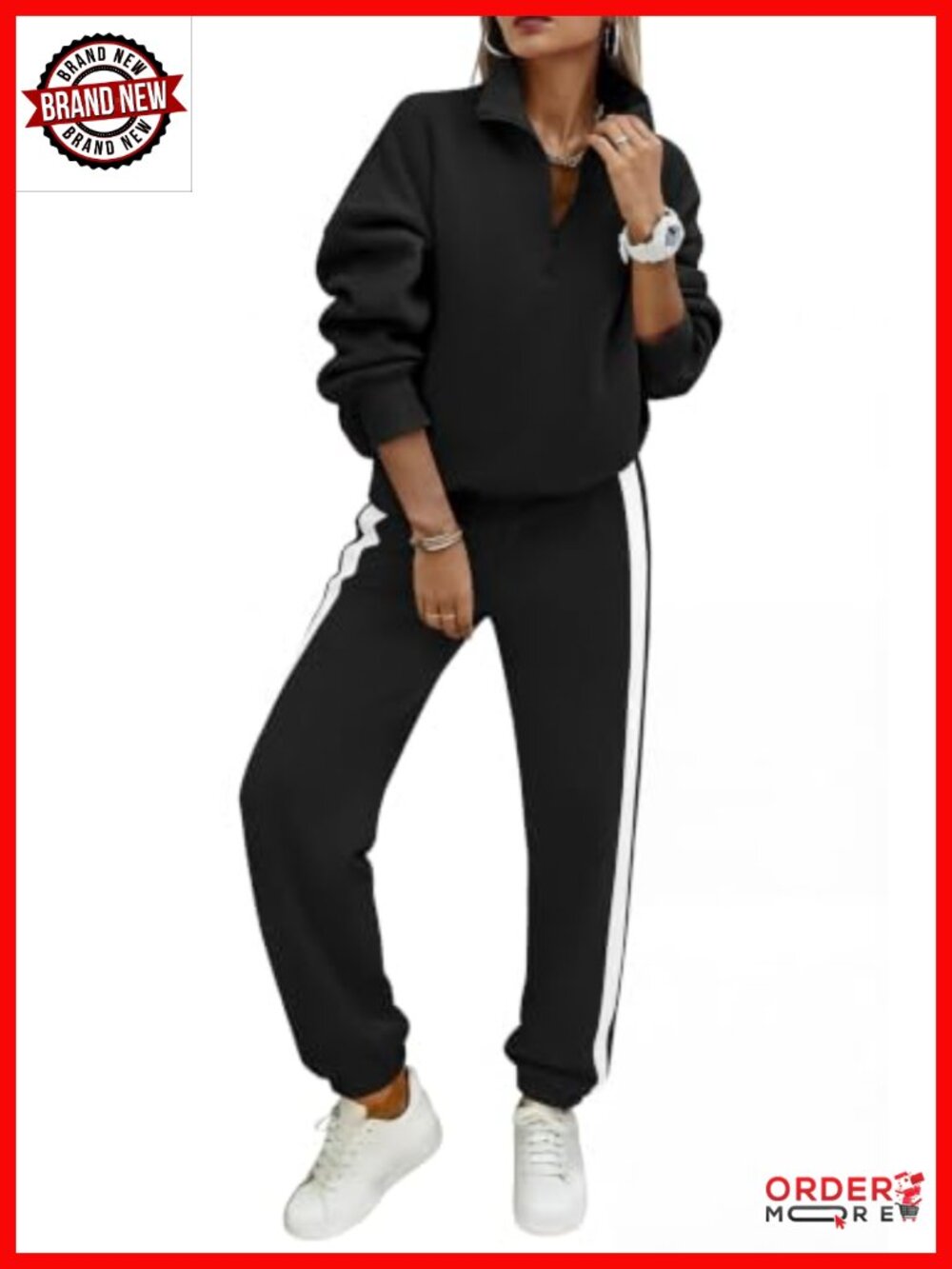 Womens 2 Piece Sweatsuit Fleece Lined Half Zip Jogger Lounge Set